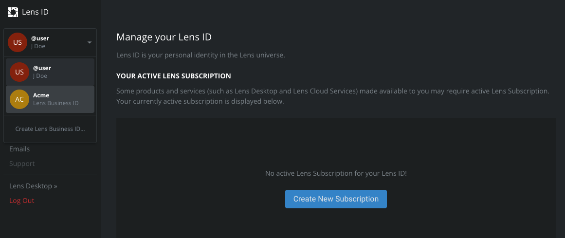 a drop-down menu with Lens Business IDs