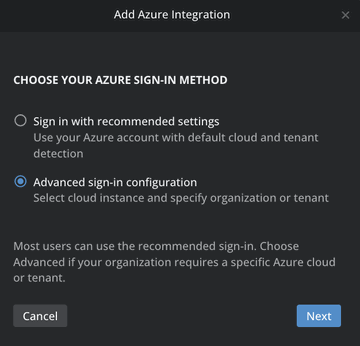 Advanced sign-in configuration selected