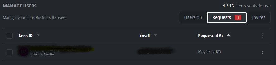 Requests tab in Users & Seats > Managing Users