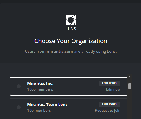 selecting organization by a new user