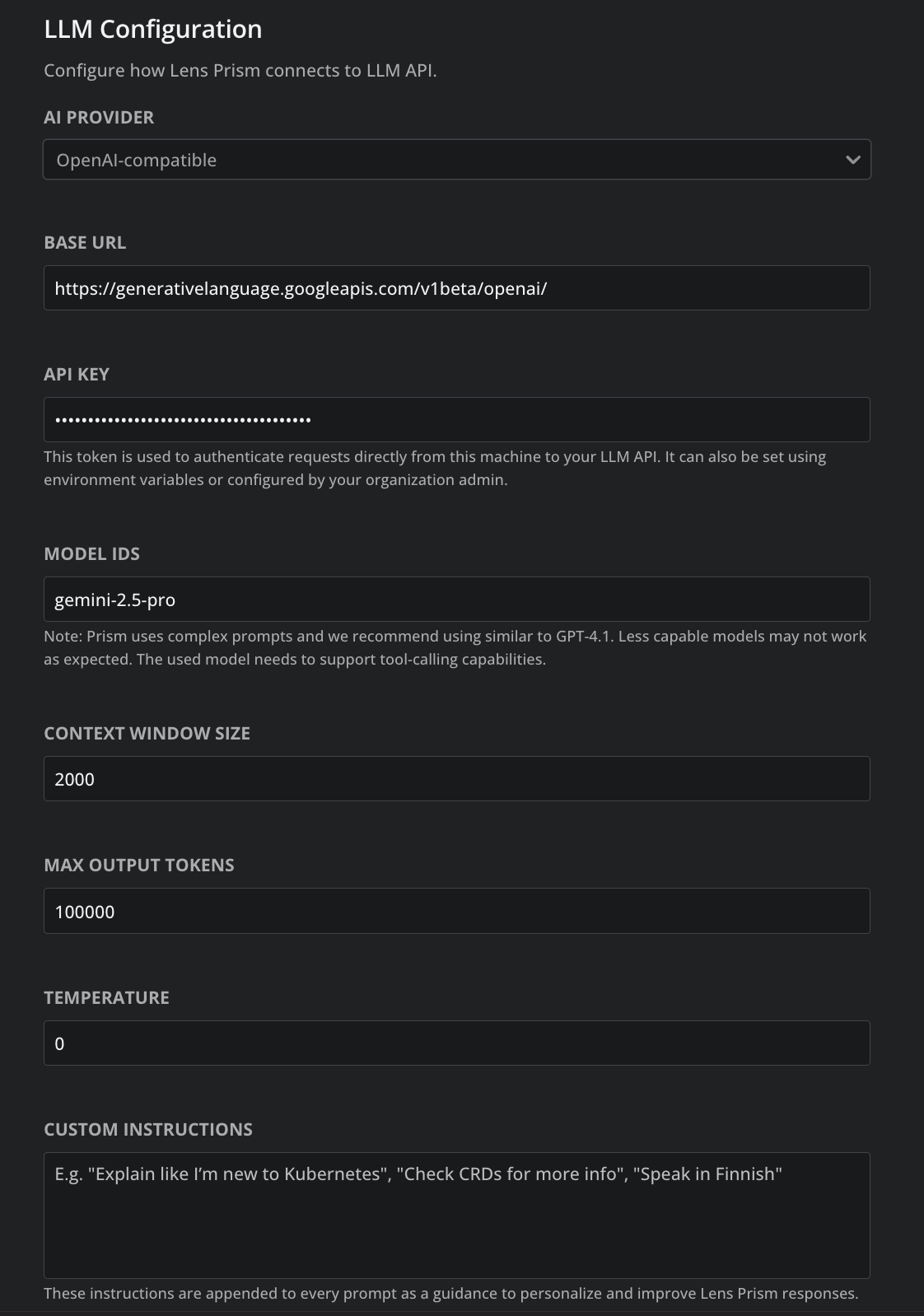 an example of configs