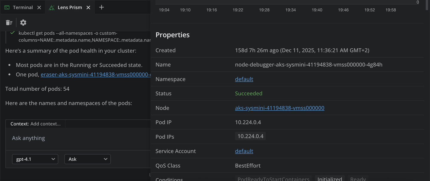 Clicking a resource link in a Lens Prism response opens the resource details panel