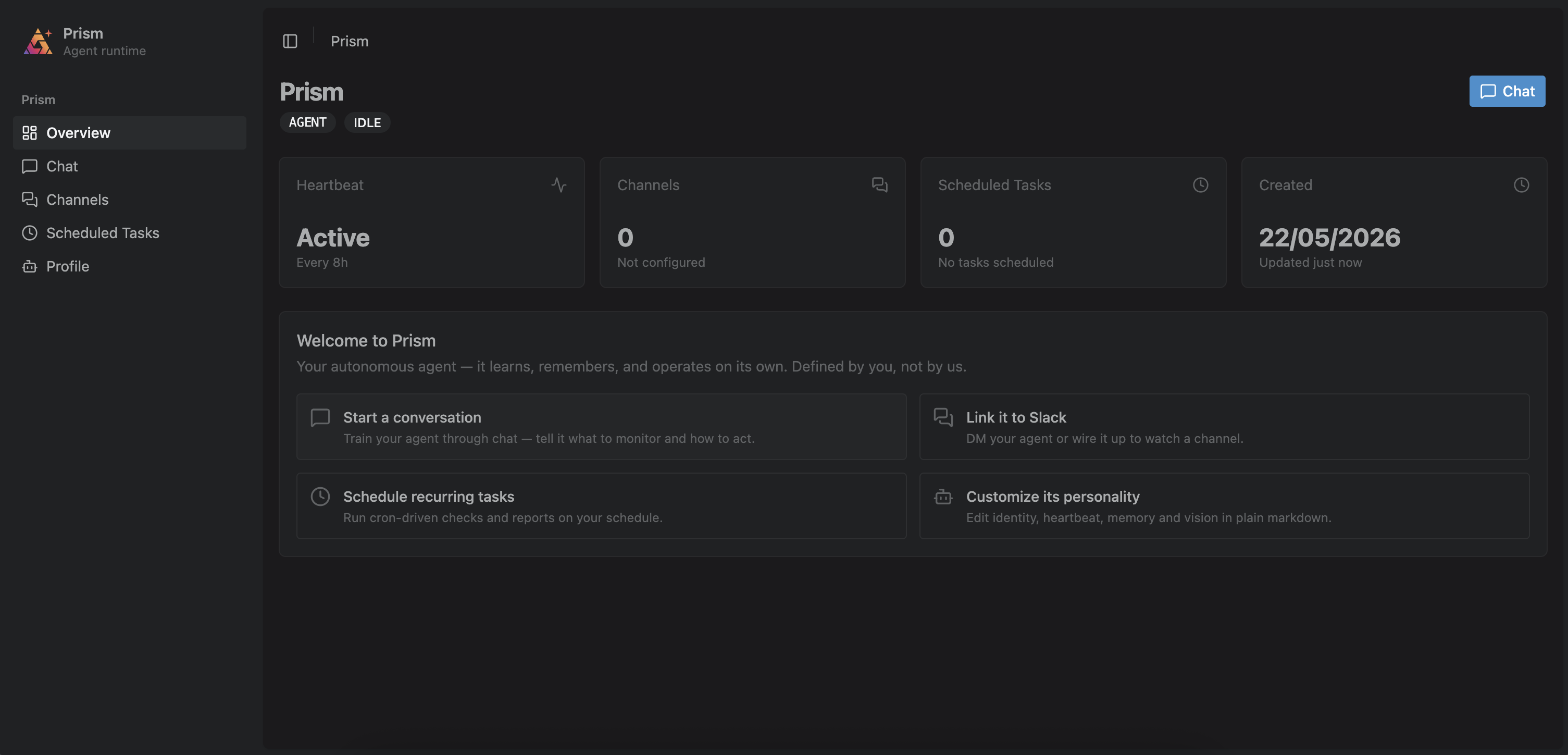 the Lens Prism web UI chat surface